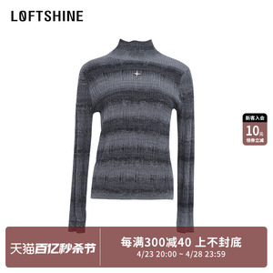 LOFTSHINE珞炫打底衫女2024春季新款条纹复古保暖上衣修身针织衫