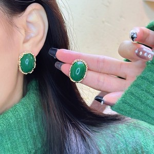 中古风法式复古vintae祖母绿色耳钉优雅气质百搭高级感耳环女耳夹