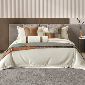 高端样板间床品灰色马毛咖色现代轻奢软装样板房床上用品全套组合
