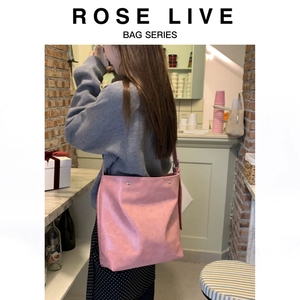 ROSE LIVE水桶包女2024早春新款韩国ins粉色大容量单肩斜挎托特包