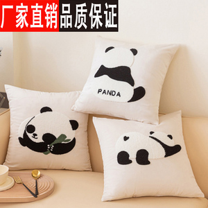 毛巾绣网红小熊猫家用沙发抱枕靠垫卧室床头方形靠枕办公椅护腰枕