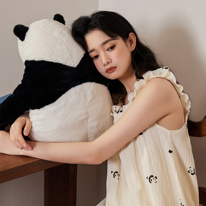 A类棉纱 夏季新款可爱熊猫纯棉胸垫吊带睡裙女少女花边睡衣家居服