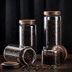 咖啡豆密封罐玻璃储物罐家用防潮咖啡粉食品级储存罐木盖保存罐子