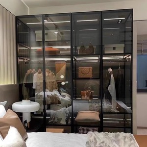 定制铝合金衣柜家用卧室衣帽间现代简约转角带灯储物钢化玻璃衣橱