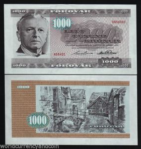 全新法罗群岛1994年1000克朗素描纸币