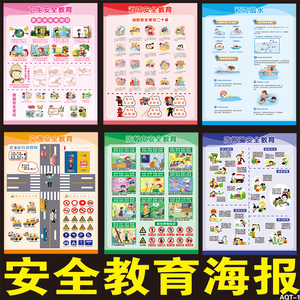 幼儿园消防食品交通安全知识教育防弱水拐骗宣传海报标语挂图图片