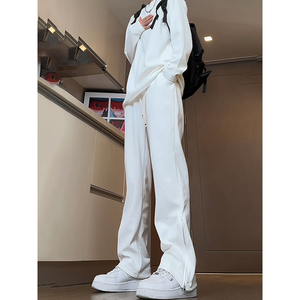190高个子男生白色裤子垂感高级感侧拉链运动长裤美式vibe微喇裤