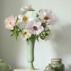 青玉 陶瓷花觚花瓶古典新中式芍药客厅书房桌面装饰包邮 闲趣别院