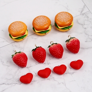 DIY饰品配件 食玩仿真立体草莓红色小草莓汉堡爱心钥匙扣挂件
