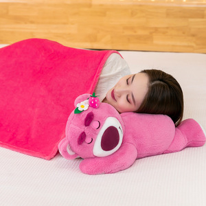 新款草莓熊抱枕被子二合一车载空调被靠垫两用儿童午睡毯子礼品