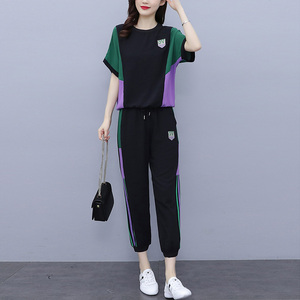 潮牌2024夏季新款短袖哈伦裤子两件套韩版休闲时尚运动健身套装女