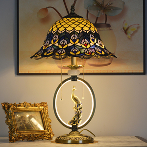 全铜凤凰欧美式复古客厅书房卧室床头灯法式孔雀创意家居装饰台灯