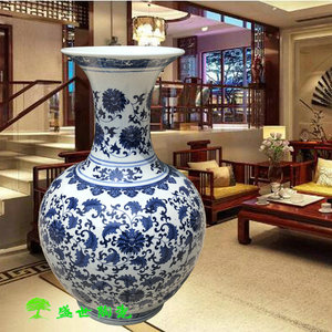 景德镇陶瓷器落地花瓶中式青花瓷缠枝莲大号赏瓶客厅摆件家居装饰