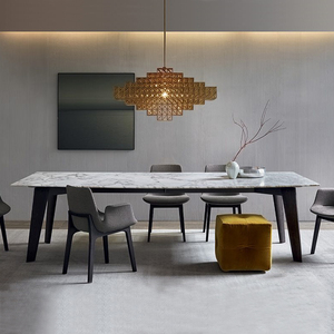 力格图北欧餐桌椅组合现代简约一桌六椅吃饭桌子长方形大理石餐桌