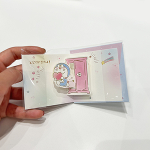 日本新款可爱哆啦A梦机器猫叮当爱心对折迷你小卡片蓝胖子时光机