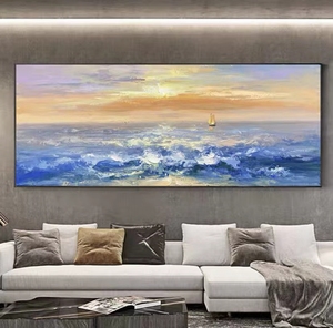 纯手绘油画大海日出挂画地中海风格帆船装饰画客厅沙发背景墙壁画