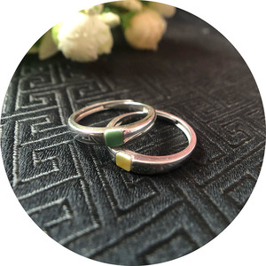 青花瓷古瓷片单色釉s925纯银戒指开口可调节简约文创饰品创意礼物