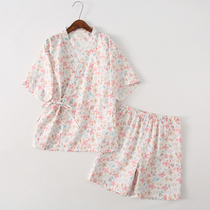 夏季全棉双层纱布纯棉日系女士短袖和风和服汗蒸服浴衣睡衣家居服