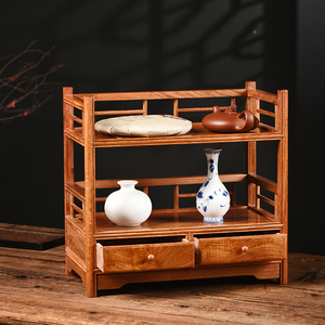 缅甸花梨木新中式多宝格实木茶具博古架多层收纳桌面置物架茶水柜