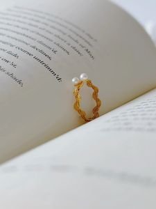 花丝珍珠戒指黄金色指环吉祥如意编织叠戴镶嵌珠子宫廷风送礼物