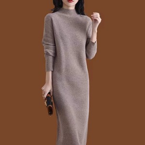鄂尔多斯市产羊绒正品专柜新款羊绒衫半高领加厚长款羊毛连衣裙女