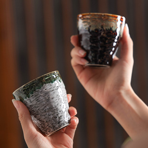 日式复古陶瓷茶杯直身杯和风酒杯陶瓷喝茶杯子主人杯随手杯高身杯