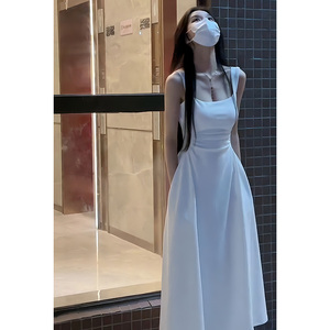 【优惠价】白色吊带连衣裙子女2024夏季新款春秋长袖法式小个