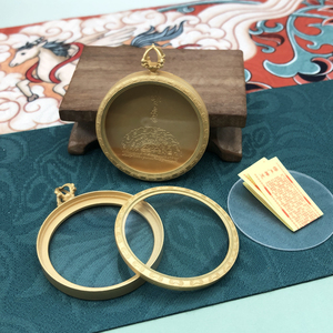 藏式圆形嘎乌盒可装3.5厘米唐卡画芯单双面壳子复古铜镀金