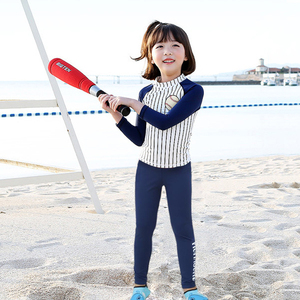 韩国儿童泳衣女孩分体小学生长袖防晒中大童冲浪服速干男宝宝泳装