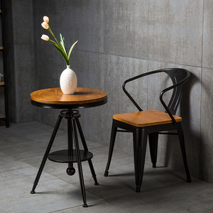 咖啡厅餐厅酒吧桌椅组合美式工业风铁艺椅子实木餐椅休闲椅靠背椅