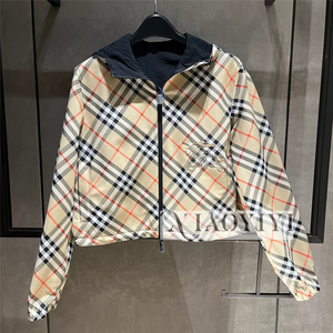 Burberry博柏利女士外套9折新款双面格纹短夹克欧洲代购80872291