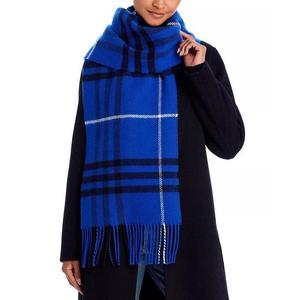 BURBERRY Tartan 博柏利流行时尚专柜长款蓝色格子围巾全球购女士