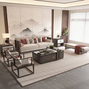 新中式实木沙发组合现代禅意会所客厅售楼样板房别墅高端家具定制