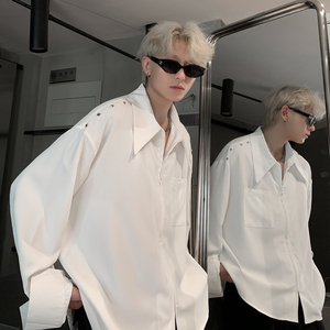 韩系风格穿搭白色衬衫男高级感痞帅男装发型师潮牌设计感长袖衬衣