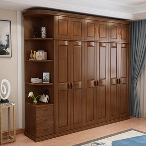 实木衣柜中式家用卧室带转角顶柜4门6门组合衣柜橡胶木大储物衣柜