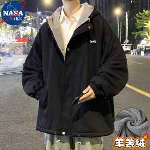 NASA新款羊羔绒棉衣男士外套秋冬季加绒加厚棉袄男生冬装潮牌棉服