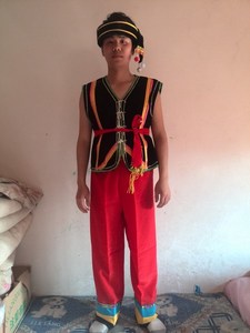 云南少数民族傣族/红裤无袖彝族男装/佤族舞蹈演出服装/彝族服装