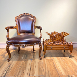 大森家私原创设计欧式真皮实木休闲椅美式复古经典扶手椅沙发椅子
