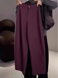今年流行漂亮乌梅酱紫色裤子女2024年新款加厚针织弯刀阔腿香蕉裤