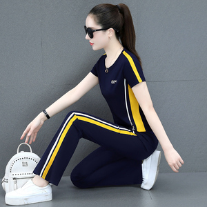 乔丹诺品牌新款时尚休闲运动服两件套361女装夏短袖T恤宽松喇叭裤