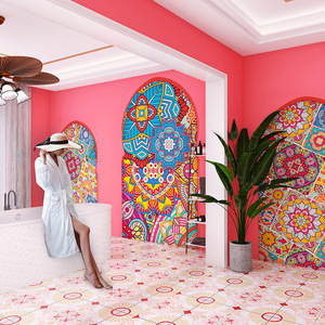摩洛哥客厅卧室背景墙纸波西米亚风格酒店民宿壁画东南亚花纹壁纸