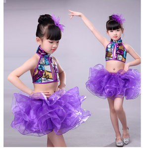 六一儿童蓬蓬裙表演服亮片女孩拉拉队爵士舞现代舞纱裙演出服装新