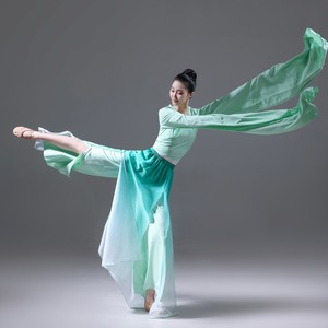 只此青绿古典舞蹈表演出服水袖上衣舞蹈服渐变色阔腿裤飘逸中国风