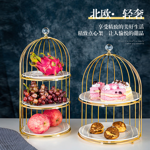 创意鸟笼双层展示台三层水果盘铁艺甜品架蛋糕摆件下午茶歇点心架