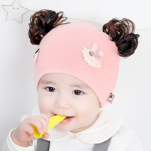 婴儿帽子夏季薄款假发帽子女宝宝0-1岁春秋韩版可爱卡通兔公主帽