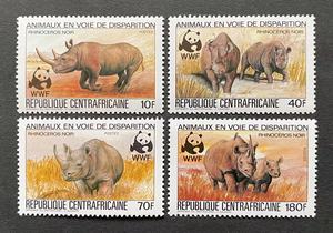 中非邮票1983年WWF濒危动物熊猫徽犀牛4全新