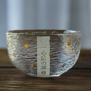 日式透明玻璃茶杯单杯描金锤纹品茗杯禅心家用个人小杯碗茶盏酒杯