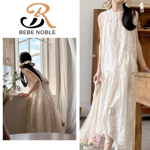 BEBE NOBLE法式白色无袖背心连衣裙女夏季独特超好看设计气质裙子