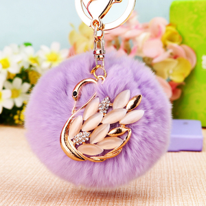 韩国创意礼品仿兔毛绒小天鹅汽车钥匙扣女包挂件钥匙链圈水钻饰品