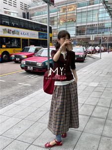 Mi 0511新品 0510直播 日系风格 棉质水洗色织格子 松紧腰 半裙